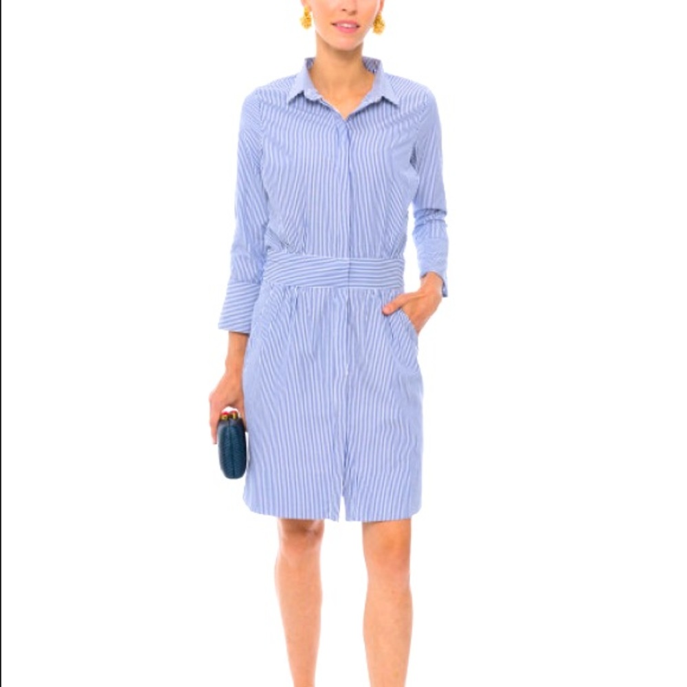 Gretchen Scott Breezy Blouson Navy and White Striped Shirt Dress
